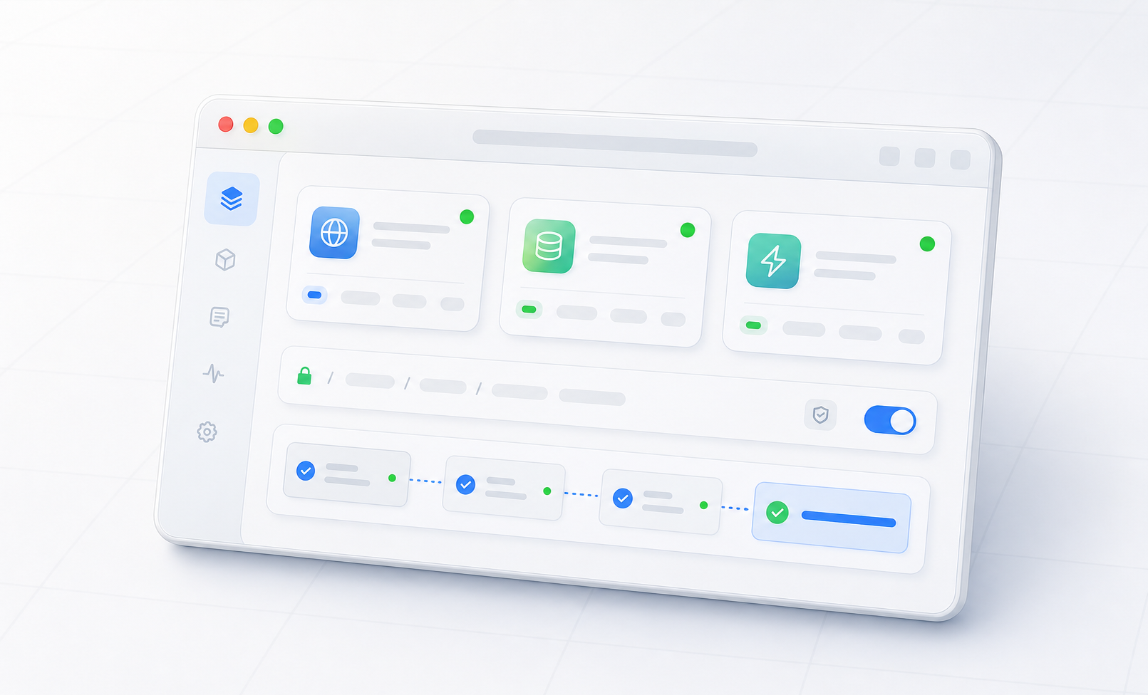 Illustrated native macOS deployment workspace with web, queue, and realtime role cards